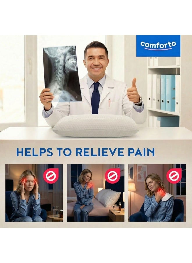 Comforto Classic White Memory Foam Pillow 60x40x13 cm Orthopedic Cervical Neck Pillow for Side and Back Sleepers Ergonomic Bed Pillow for Neck Pain Relief - Image 2